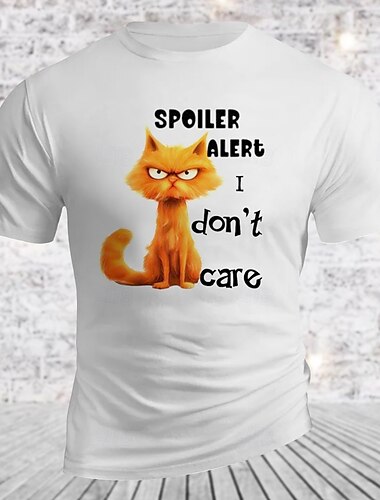  Herren Tiermotiv Katze Lustig Buchstabendruck T Shirt T-Shirt 100% Baumwolle Kurzarm Grafik Hemd Weiß Leicht Blau Bequemes T-Shirt Straße Sport im Freien Modedesigner-Kleidung
