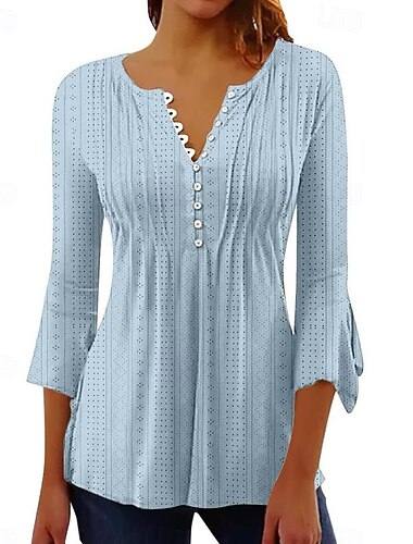  camicetta da donna elegante moderna manica 3/4 lunghezza top regolare scollo a V lavoro quotidiano giallo blu viola verde primavera autunno