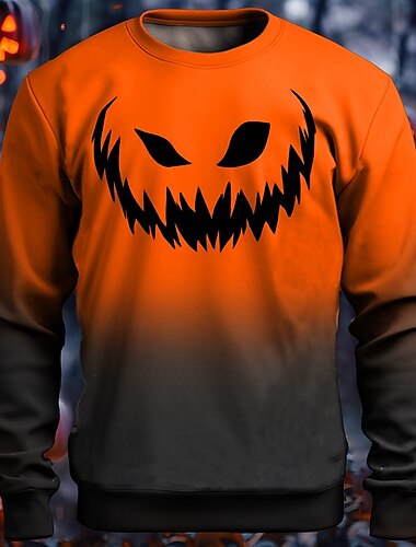  Kürbis Grimasse Herren Modisch 3D-Druck Sweatshirt Pullover Party Halloween Hoodies Schwarz Orange Langarm Rundhalsausschnitt 3D-Druck Herbst Winter Designer Kapuzenpullover