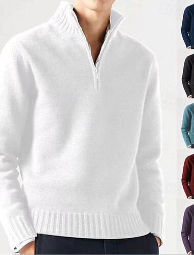  Męskie Sweter sweter Sweter z dzianiny Sweter z zamkiem błyskawicznym ćwierć Prążkowany Robić na drutach Regularny Dzianiny Jednokolorowe Quarter Zip Moda Podstawowy Dzienne zużycie Randka Odzież