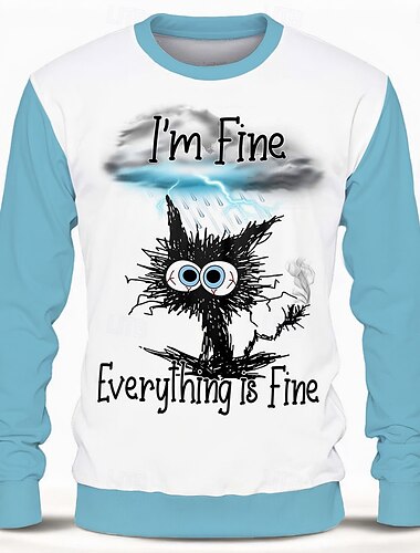  Herr Katt Rolig Huvtröjor Tröja Långärmad Tröja Rund hals Mode Cowboy 3D-tryck Semester Fest Crewneck Höst Vinter