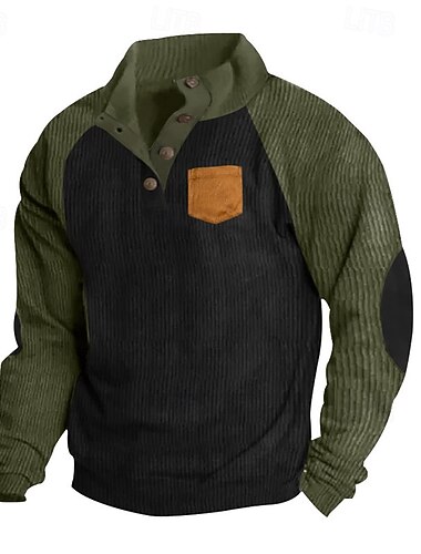  Herre Sweatshirt Abrikos Lys kaki. Sort Vin militærgrøn Stående krave Farveblok Patchwork Rillet Med Tekstur Sport & Udendørs Daglig Ferie Polyester Fløjlscord Gade Basale Afslappet Forår & Vinter Tøj