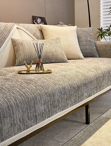  modernes Chenille-Sofakissenset, schlichtes und elegantes Design in Grau, universeller, luxuriöser Sofaschutz mit Vollbezug und rutschfester Polsterung, perfekt für ein elegantes und anspruchsvolles