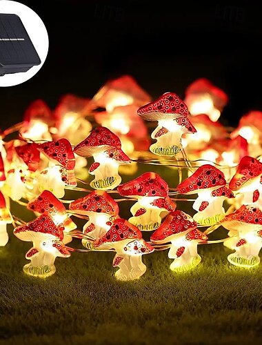  Cadena de luces LED solares de 4 m y 40 ledes con forma de flor de cerezo y seta de avellana, con alambre de cobre, para exteriores, impermeables, para Navidad, Acción de Gracias, jardín, fiesta,