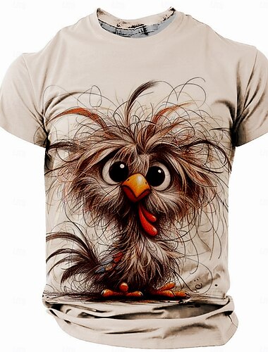  Men's Bird Funny T shirt Short Sleeve T shirt 3D Print Crew Neck Shirt Retro Vintage Casual Street Casual Bar Light Blue White Khaki Spring & Summer Clothing Apparel S M L XL XXL XXXL