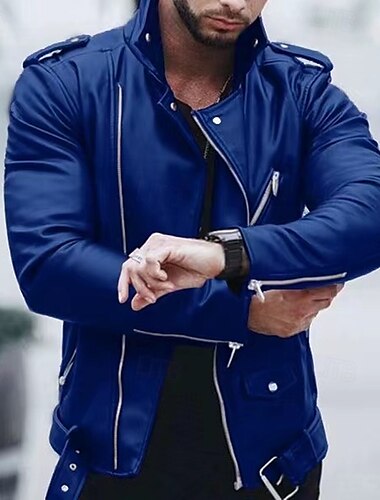  Herren Kunstlederjacke übergangsjacke Mantel Bikerjacke Täglich Outdoorbekleidung Winddicht Tasche Frühling & Herbst Einfach Punk Lässig Revers Regulär Schwarz Wein Blau Braun Jacken