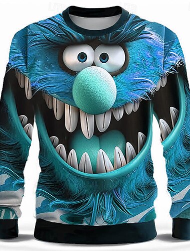  Herren Lustig Hoodies Sweatshirt Pullover Langarm Sweatshirt Rundhalsausschnitt Modisch 3D-Druck Herbst Winter