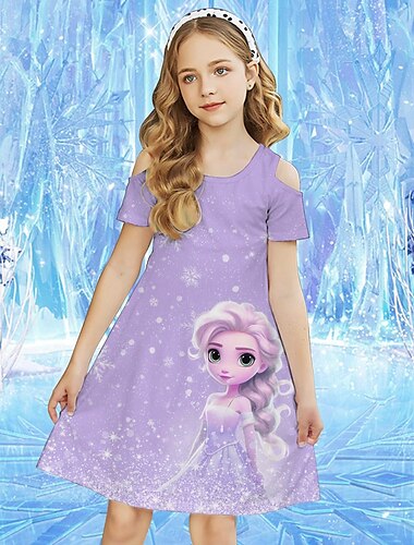  Mädchen' 3D Graphic Karikatur Schneeflocke Kleid Kurzarm Sommer Frühling Urlaub Täglich Festtage Schön Süß kinderkleidung 4-12 Jahre Casual kleid Knielang Regular Fit