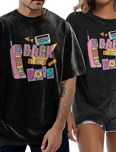  t-shirt en coton rétro vintage des années 1990 unisexe fête des années 90 décontracté quotidien surdimensionné tee-shirt lavé à l'acide