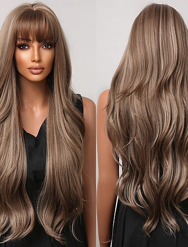  parrucche per donne nere parrucche lunghe e ondulate con frangia parrucca sintetica parrucche di ricambio per capelli
