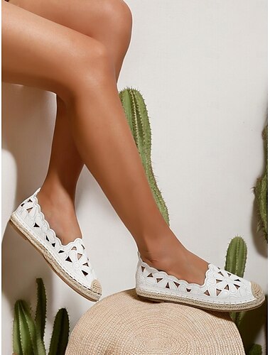  Weiße Espadrilles aus Spitze für Damen – bequeme Slipper mit floralem Cut-Out-Design für den Sommer und die Freizeit