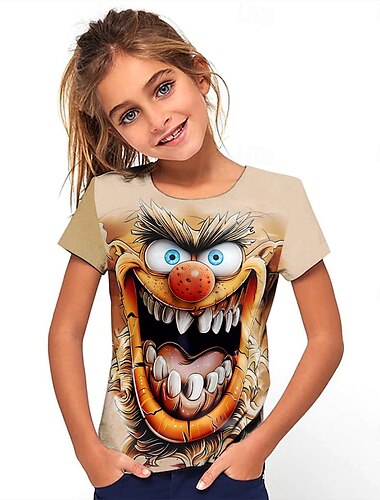  Mädchen 3D Graphic Karikatur T-Shirt Kurzarm Sommer Frühling Modisch Basic kinderkleidung 4-12 Jahre Rundhalsausschnitt Outdoor Casual Täglich Regular Fit