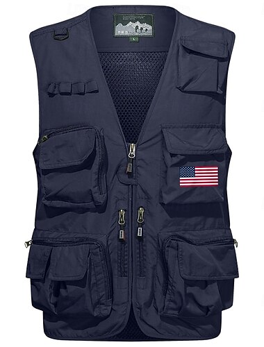  Herren Amerikanische US-Flagge Weste Angelweste Weste für Wanderer Taktisch Praktisch Abnehmbar Brautkleider schlicht Sports Outdoor Angeln Fotografie Gitter Seitentaschen Schnell Trocknend ohne