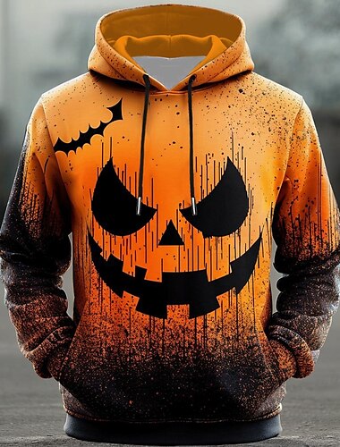  Halloween Homens Abóbora Moletons Moletom Manga Longa Moletom com capuz Com Capuz Moda Impressão 3D Laranja Bolsos Impressão 3D Outono Inverno Designer