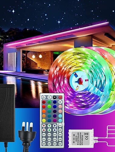  49,2 Fuß LED-RGB-Lichtstreifen 3 x 5 m 5050 SMD 450 LEDs wasserdicht 10 mm flexibles Lichtband Farbwechsel mit 44-Tasten-IR-Fernbedienungsset DC 12 V