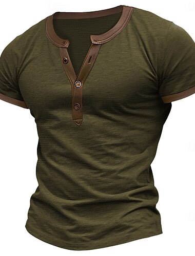  Per uomo maglietta Camicia Henley T-shirt Tinta unica Henley Esterno Informale Manica corta Collage Pulsante Abbigliamento Di tendenza Originale Comodo
