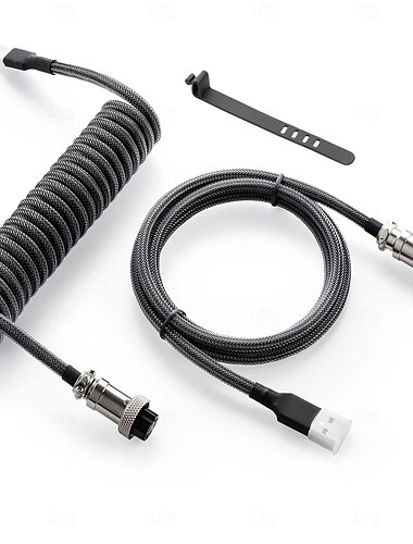 gewickeltes USB-C-Tastaturkabel für Gaming-Tastaturen, doppelt ummanteltes mechanisches Tastaturkabel mit abnehmbarem Metall-Flieger, 1,5 m, USB-C auf USB-A