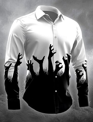  Halloween Orrore Scuro Per uomo Camicia con bottoni Manica lunga Da sera Autunno Inverno Primavera estate Colletto Stampa 3D Sottile Nero Poliestere