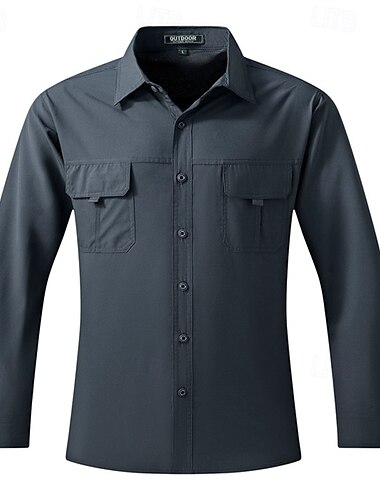  Herren Hemd Arbeitshemden Knopfhemd Cargo-Shirt Schwarz Kaki Armeegrün Grau Langarm Glatt Kargen Urlaub Festtage Vordertasche Bekleidung Polyester Modisch Brautkleider schlicht Komfortabel