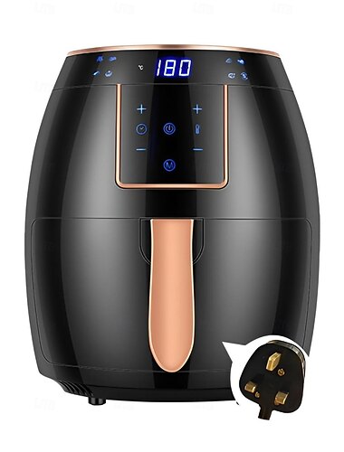  Heißluftfritteuse 5,5 l Haushalts-Heißluftfritteuse mit großem Fassungsvermögen, 1300 W, große Feuerkraft, Timing, Touchscreen, LCD, elektrische Heißluftfritteuse mit Backgeschirr