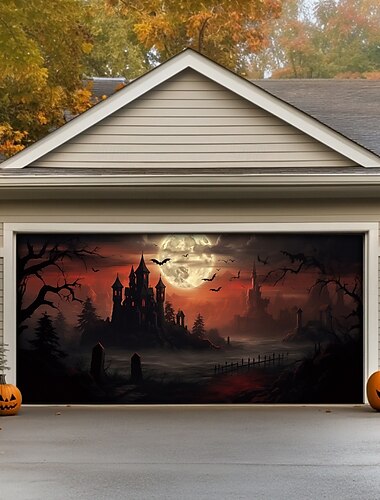  Halloween-Türdekorationen für draußen, Halloween-Garagentor-Abdeckung, Banner, Jack-o-Laterne, großer Wandteppich, Hintergrunddekoration für den Urlaub, Garagentor für draußen, Wanddekoration für