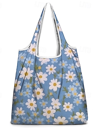  Women's Floral Print Reusable Tote Bag, Eco-Friendly Foldable Shopping Bag for Everyday Use