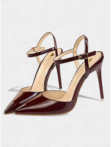  Schicke High Heels aus Lackleder in Nude mit verstellbarem Fesselriemchen für Damen, ideal für Abendveranstaltungen und professionelle Anlässe