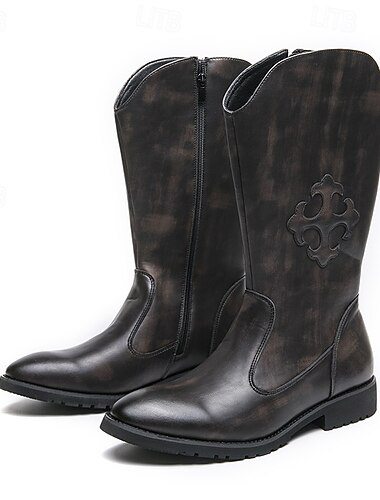  braune Western-Cowboystiefel für Herren mit geprägtem Design und seitlichem Reißverschluss, perfekt für den Außenbereich und die Freizeit