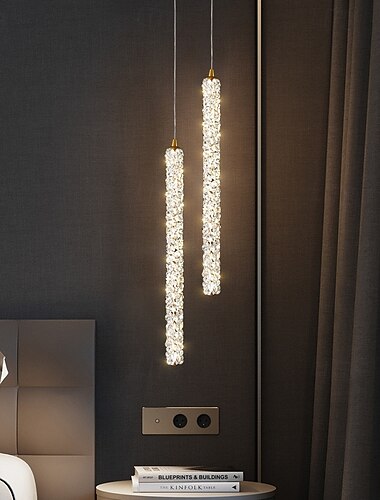  LED-Pendelleuchte, warmweiß, 53 cm, 1-flammig, nordisches Kristall-Nachttischlicht, lange Röhre, Kristall-Hängelampe, Kücheninsel, höhenverstellbare Hängelampe, Nachttisch-Hängelampe, Dekor für