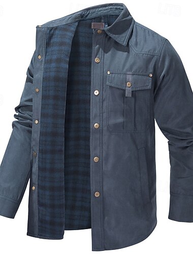  Voor heren Truckerjack Utility-jack Cargo-jack Dagelijks Vakantie Thermisch Warm Zak Herfst winter Effen Modieus Klassiek Revers Normaal Zwart blauw Bruin Groen Khaki Jacks