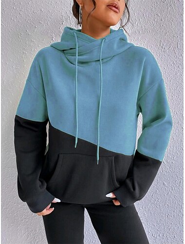  γυναικεία φούτερ με κουκούλα casual color block street καθημερινά ρούχα με κουκούλα συνονθύλευμα τσέπη μακρύ μανίκι ροζ μπλε καφέ πράσινο φθινόπωρο χειμώνας