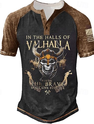  Voor heren Grafisch Doodskoppen Brief T-shirt Henley-shirt T-shirts Korte mouw 3D-afdrukken Ontwerper Basic Klassiek Buiten Dagelijks Sport Zomer Zwart Geel Rood blauw Paars Henley Henley-T-shirt