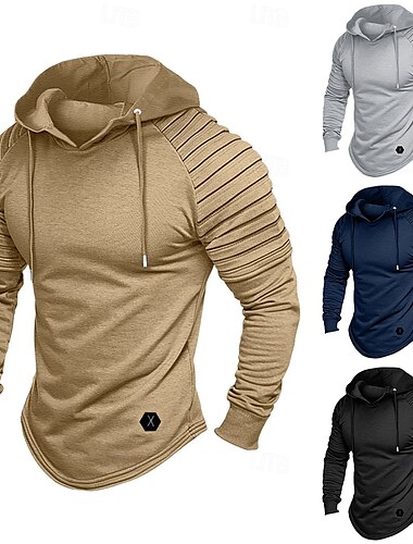  Herr Huvtröja Taktisk Svart Kaki Ljusgrå Huva Slät Sport & Utomhus Dagligen Helgdag Polyester Streetwear Häftig Ledigt Många årstider Höst vinter Kläder Pull Tröjor Långärmad
