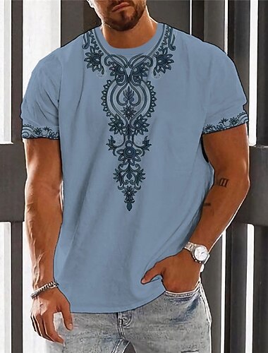  Herren Blumen Grafik T Shirt Kurzarm T-Shirt 3D-Druck Rundhalsausschnitt Hemd Mode Designer Ethnisch Outdoor Täglich Sport Weiß Blau Braun Frühling & Sommer Bekleidung S M L XL 2XL 3XL