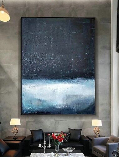  Gran pintura al óleo de lienzo azul 3d pintada a mano, pintura abstracta hecha a mano, arte de pared hecho a mano, pintura ligera, pintura al óleo de lujo para sala de estar, decoración de pared del