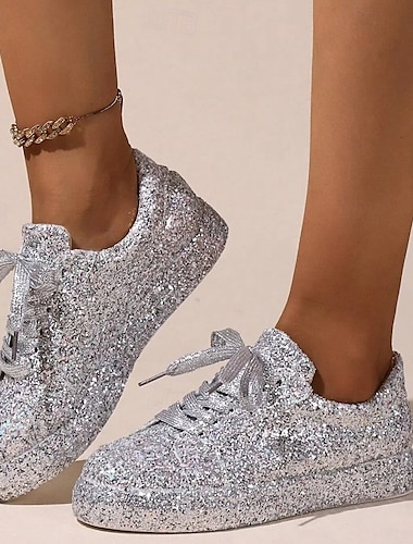  Γυναικεία Αθλητικά Παπούτσια Παπούτσια Bling Bling Παπούτσια φαντασίας Αφρώδη παπούτσια ΕΞΩΤΕΡΙΚΟΥ ΧΩΡΟΥ Καθημερινά Πούλιες Επίπεδο Τακούνι Στρογγυλή Μύτη Μοντέρνα Αθλητικό Καθημερινό Γκλίτερ PU