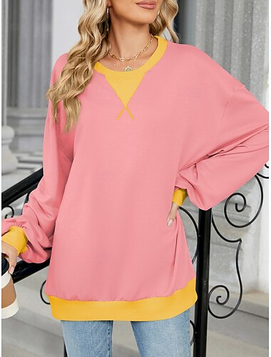  Sweatshirt Damen Rundhals Langarm Rosa Wein Blau Orange Herbst Winter