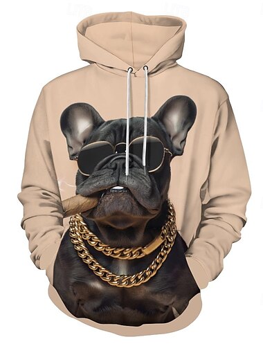  Pánské Kapuce Kapucky Mikina Kapuce Dlouhý rukáv Mikina s kapucí Kapuce Módní 3D tisk Dovolená Streetwear Světle hnědá Potisk Zima Jaro & podzim Návrhář
