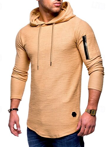  Per uomo Maglietta Camicia a Maniche Lunghe Manica Lunga Con Cappuccio Primavera & Autunno Semplice Moda Designer Essenziale Vacanza Streetwear Uscire Nero Bianco Cachi Maglietta Top per Uomo