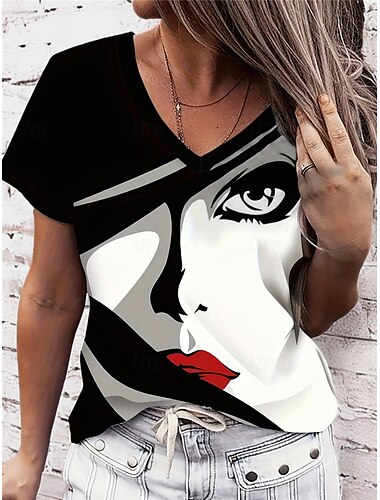  t-shirt femme décontracté imprimé manches courtes hauts réguliers quotidien noir été