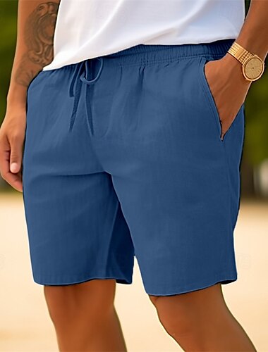  Bărbați Pantaloni Scurți Pantaloni scurți de vară Pantaloni scurți de plajă Cordon Talie elastică Picior drept Simplu Confort Respirabil Scurt Casual Zilnic Concediu Modă Stil Clasic Alb Bleumarin
