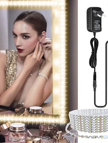  Kit d'éclairage LED pour miroir de courtoisie 2 à 5 mètres pliable sans découpe pour coiffeuse, miroir de courtoisie, dressing, kit de bande flexible à intensité variable avec variateur et
