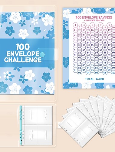  Geldspar-Challenge-Ordnerset mit 100 Umschlägen &Tracker Geldspar-Challenge-Buch Budgetplaner Buch für die Budgetierung