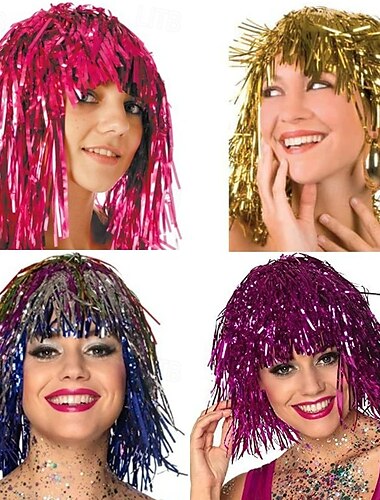  باروكة شعر لامعة ملونة لملكة مصر، أزياء حفلات كرنفال، إكسسوارات ملابس أنمي، باروكة تنكرية ديسكو