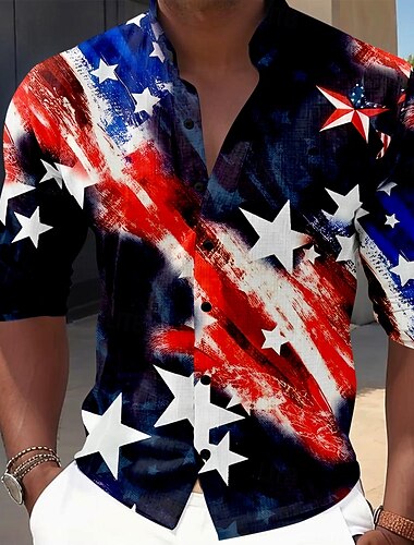  Amerikaanse onafhankelijkheidsdag Voor heren 4 juli, 250e verjaardag van de VS Amerikaanse vlag Vaderlandslievend Overhemd met knopen Lange mouw Casual Dagelijks Vakantie Zomer Lente & Herfst opa