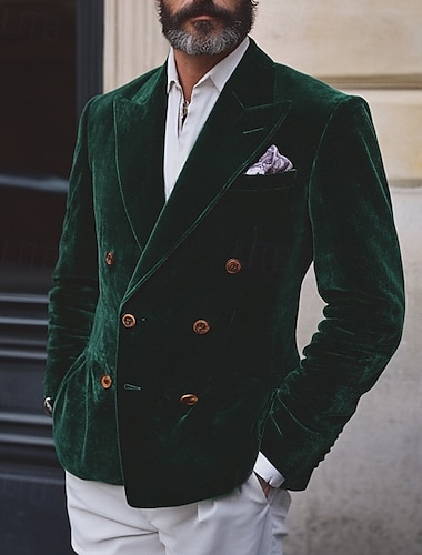  Voor heren Blazerjack Vintage Feest Flueel Effen Blazer Bordeaux Groen Standaard pasvorm Double-breasted vierknopen