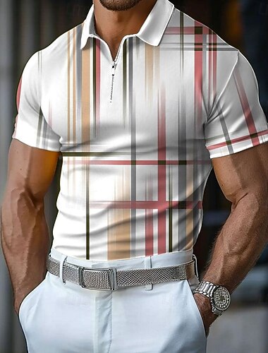  Hombre Geométrico Camisetas polo con cremallera Camiseta de golf Manga Corta Camisas de polo Camisas con cuello Casual Ropa de vacaciones Ropa formal Ropa de festival Impresión 3D Polo con cremallera