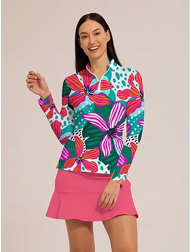  Dame POLO T-skjorte Rosa Langermet Topper Dame golfantrekk Klær Antrekk Bruk klær