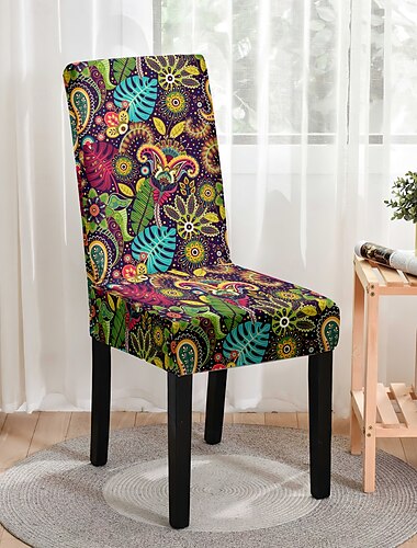  Funda elástica para silla de comedor con diseño floral, fundas elásticas para silla de comedor con respaldo alto, fácil de colocar y quitar, protege contra derrames y manchas, lavable a máquina, ideal para la decoración del hogar