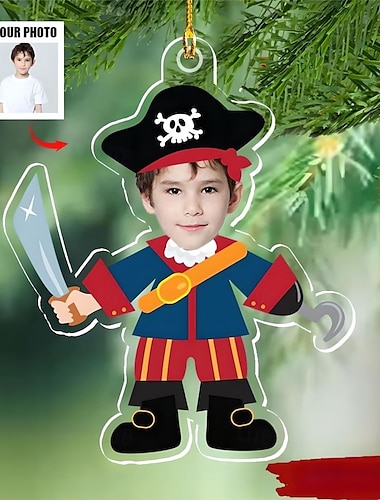  Personalized Photo Christmas Ornaments Acrylic 2D Custom Baby Face Christmas Tree Ornaments Xmas Decoration Hanging Pendant Gifts